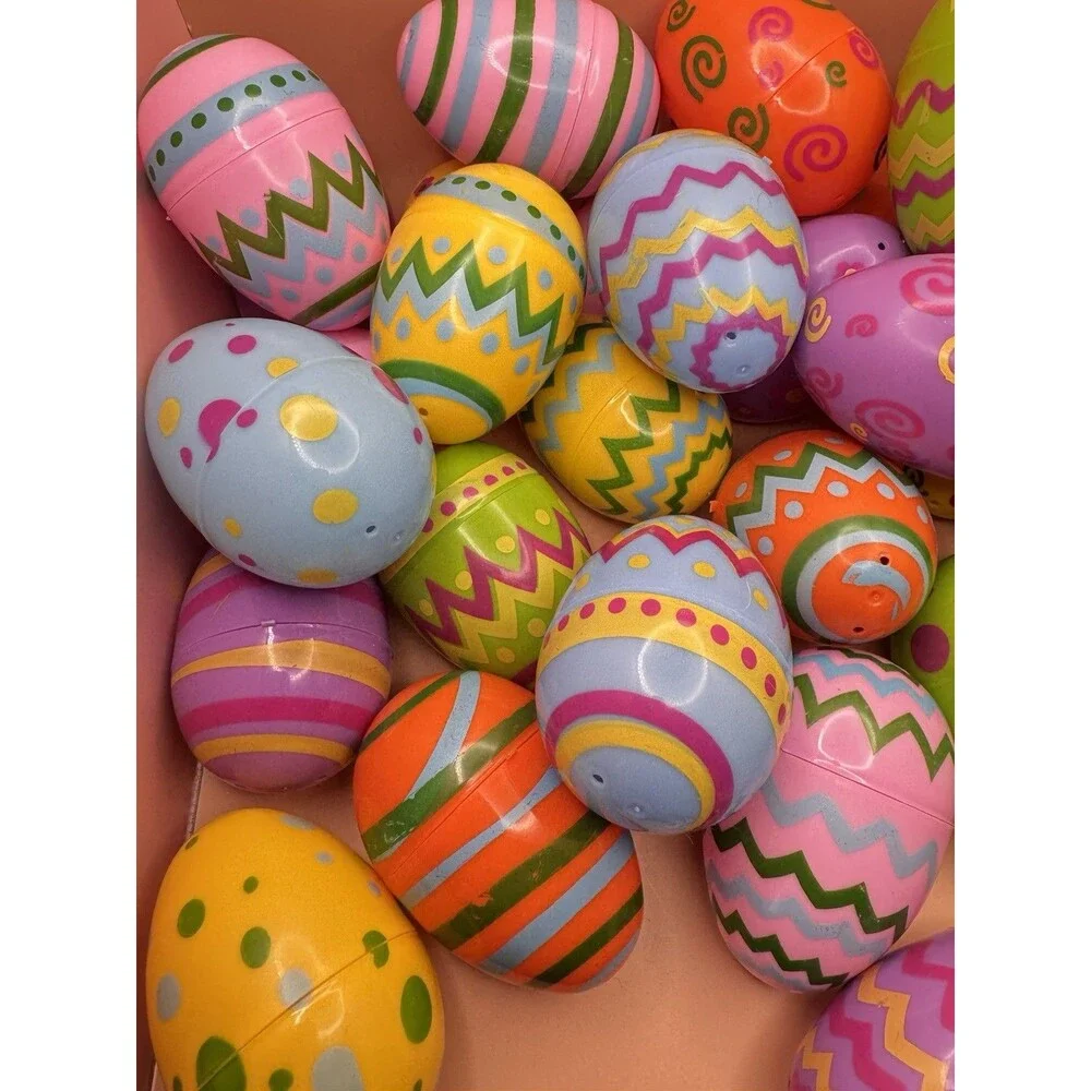 30 Plastic Printed Easter Eggs 3 X 2 Inch, Empty And Fillable (Bx X)
